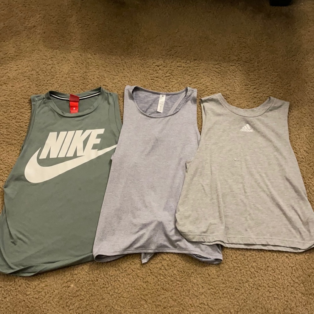 3 tank tops (Adidas, Nike, and Yogalicious)